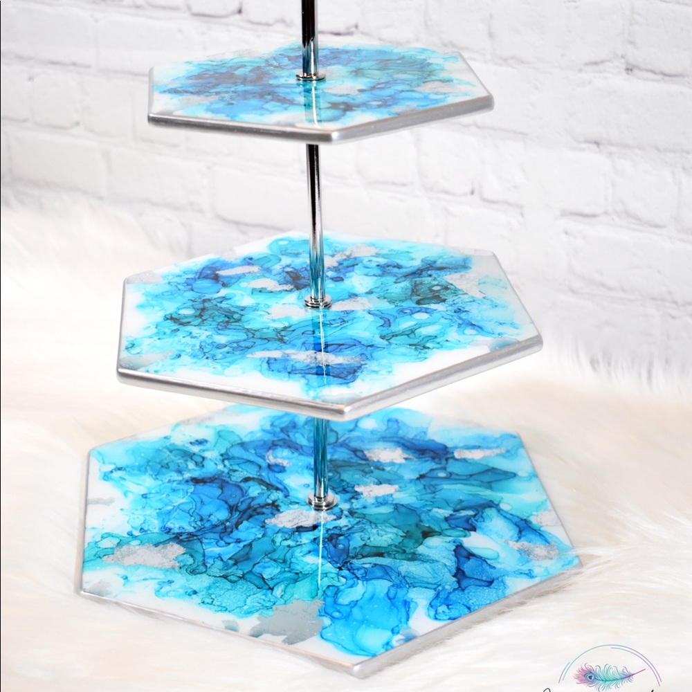 Turquoise & Silver cupcake/dessert stand